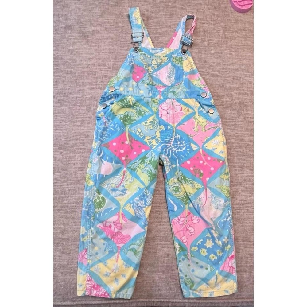 Lilly Pulitzer‎ Girls Overalls Size 5 Patchwork Print Colorful Summer Jumper
